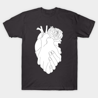 Holding Hands Anatomical Heart Line Drawing T-Shirt